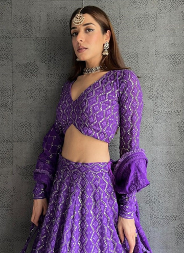 Classy Purple Sequence Embroidery Work Georgette Lehenga Choli